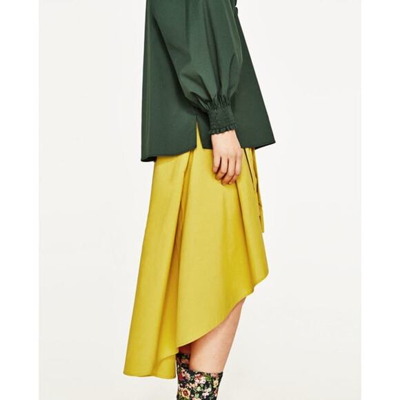 2/$30 Zara Poplin Shirt XS Ruffle Frills Bottle Balloon Sleeve Puff Green #1663 - Picture 14 of 15